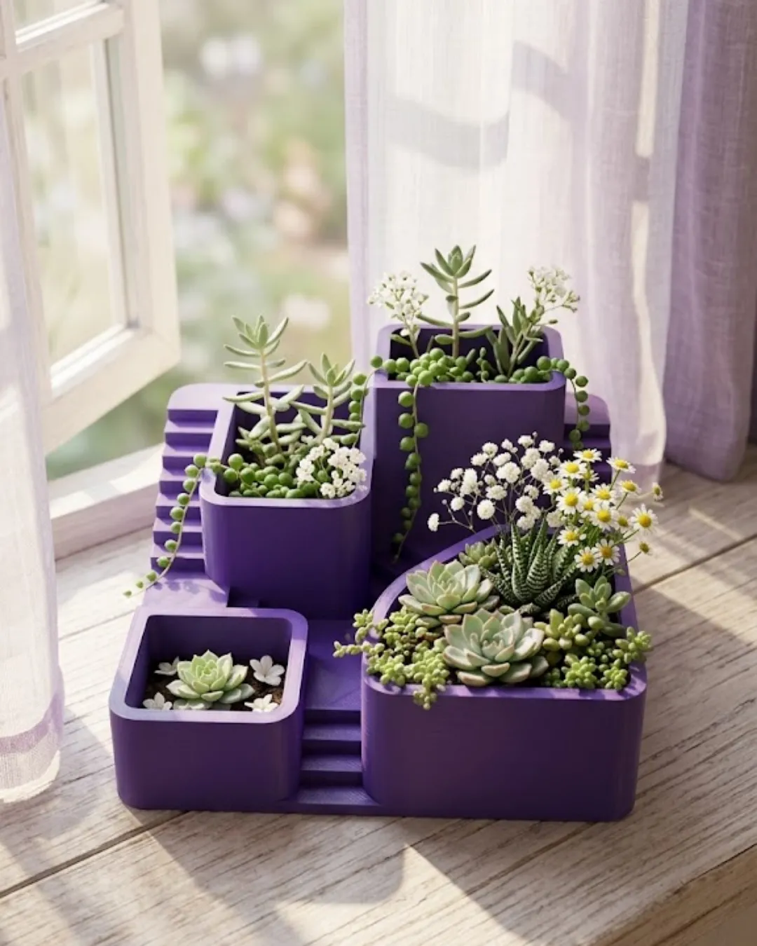 Dekoratif 3D Kaktüs Saksısı Çok Bölmeli Minimal Bitki Düzenleyici