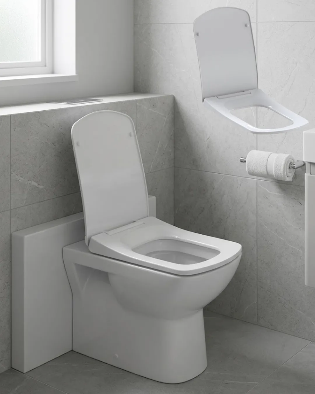 Kare Slim Klozet Kapağı Sessiz Kapanma Dayanıklı Tasarım