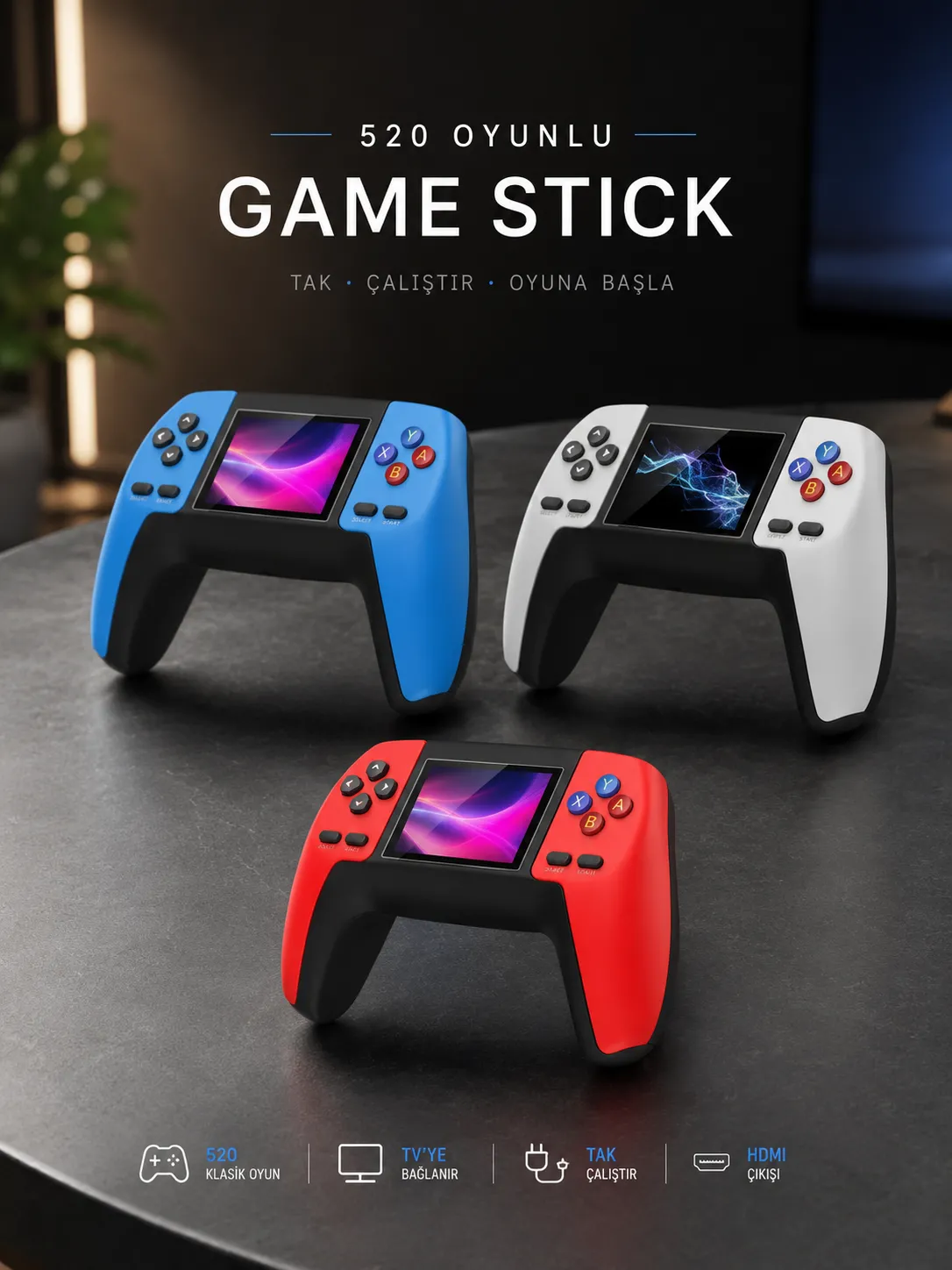 Game Stick Oyun Konsolu 520 Oyunlu Retro Oyunlu Led Ekran