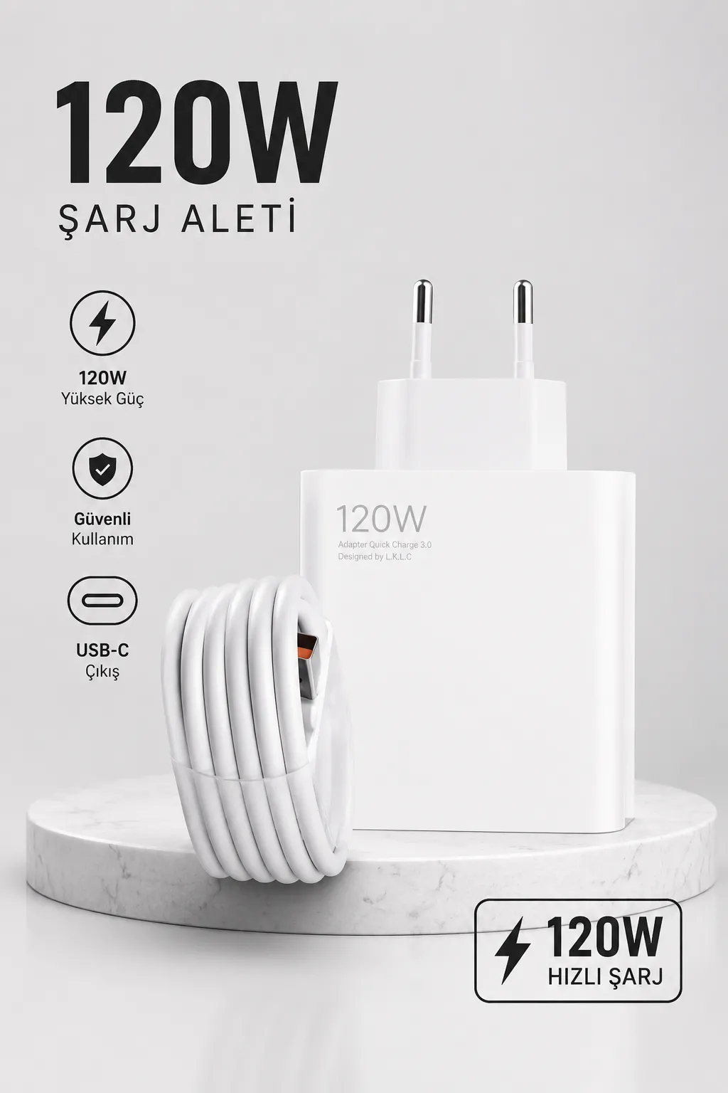 Turbo Hızlı Şarj Destekli 120W USB-C Şarj Seti