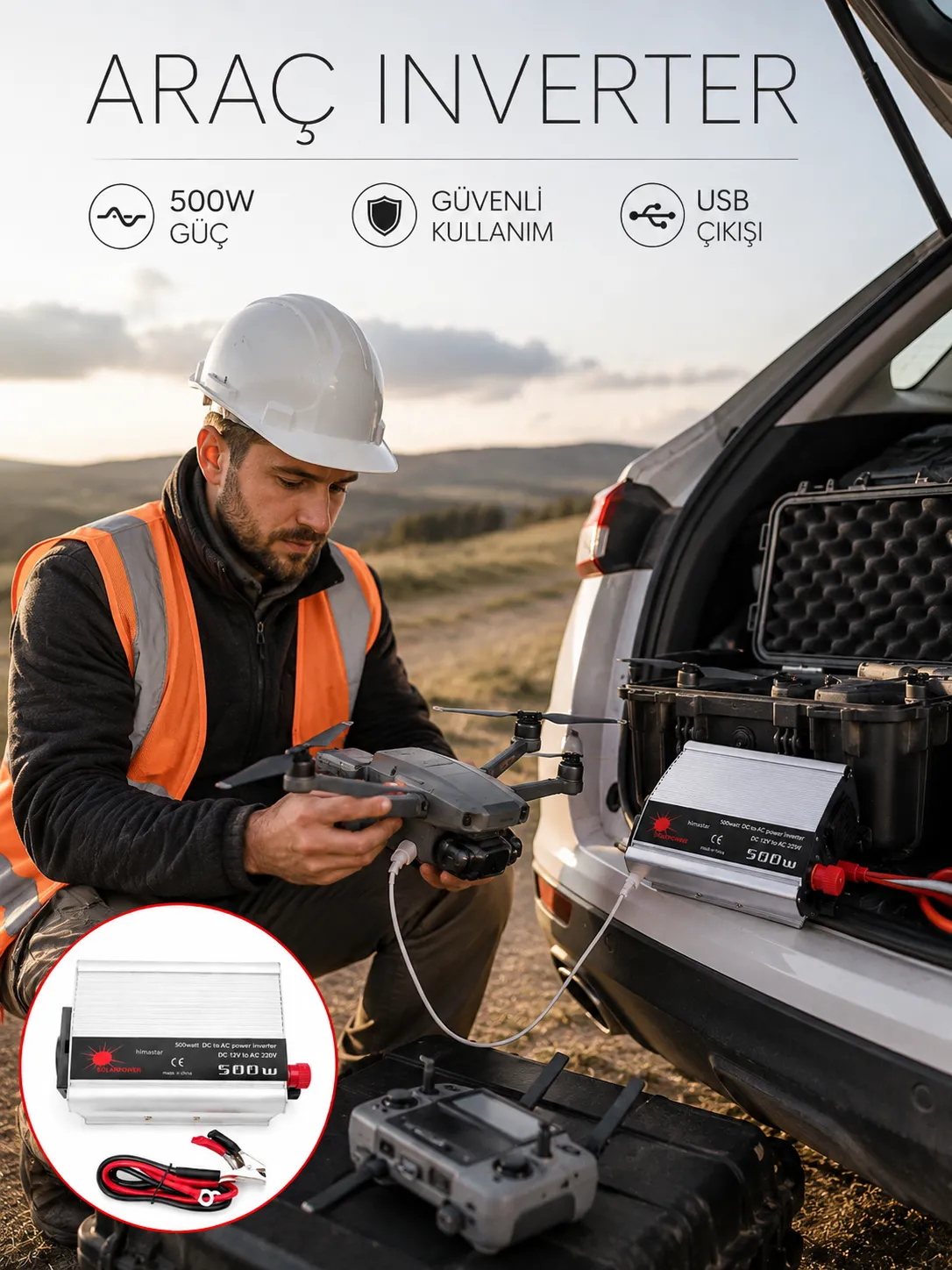 Araçtan Ev Tipi Priz 500W Kullanımı İnvertör