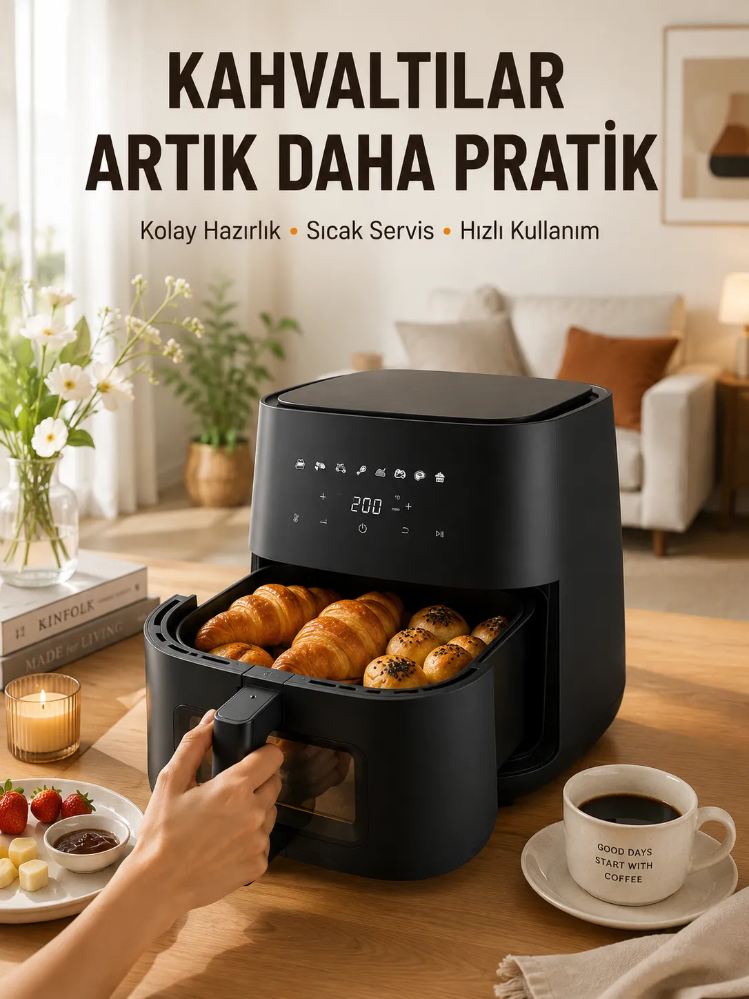 Air Fryer Mutfak Pişirme Cihazı Çok Programlı Dokunmatik