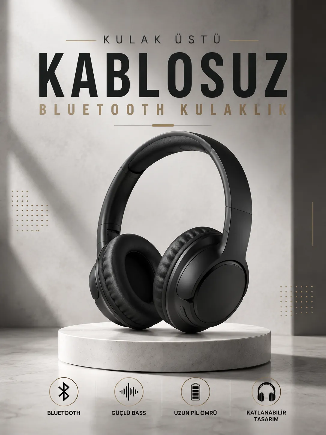 Kulak Üstü Kablosuz Bluetooth Kulaklık Yüksek Ses Kaliteli ANC Özelliği