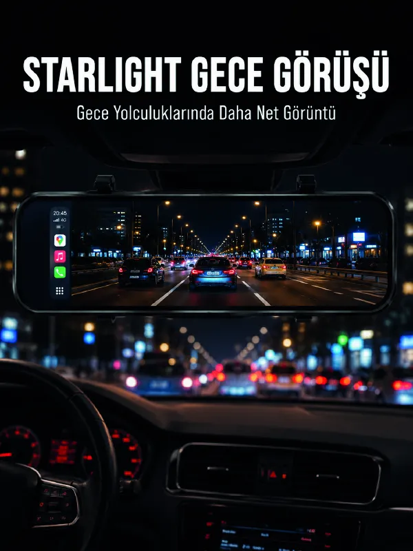 Araç İçi Multimedya Ekranı Çift Kameralı Ayna Carplay
