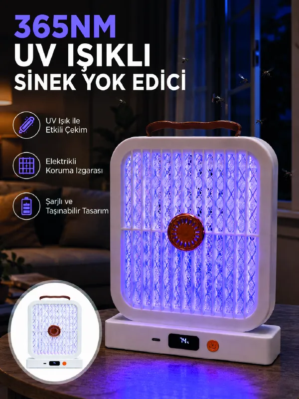 UV Işıklı Şarj Edilebilir Sinek Yok Edici Elektrikli Lamba Beyaz