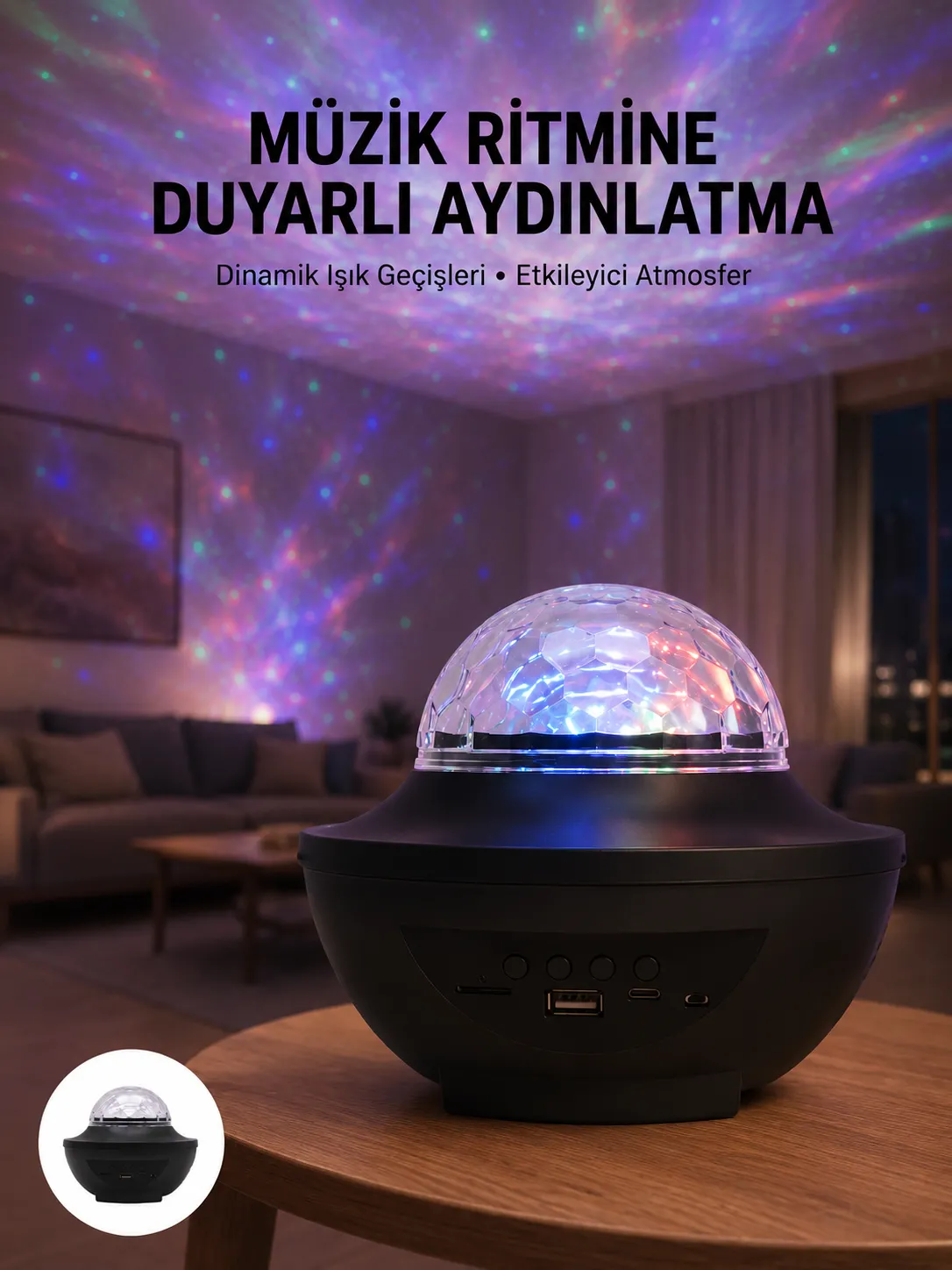 Çok Renkli Projektör Lamba Disko Topu Gece Lambası Kablosuz