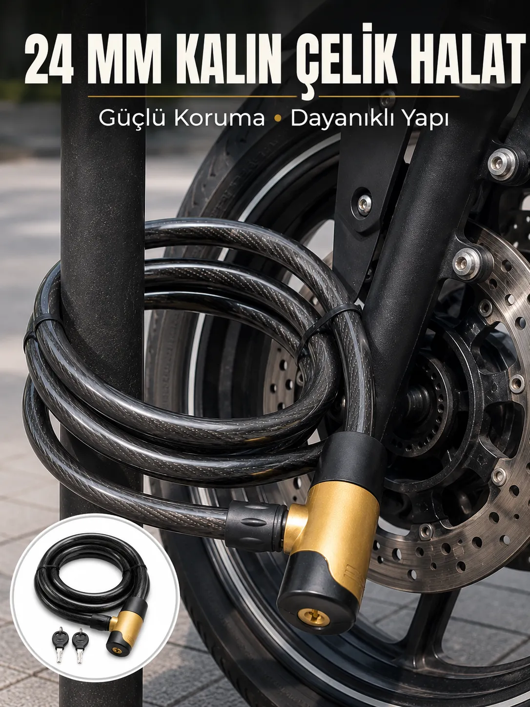 Güçlü Çelik Halat Yapısıyla Motosiklet, Bisiklet ve Scooter İçin Güvenli Kilit
