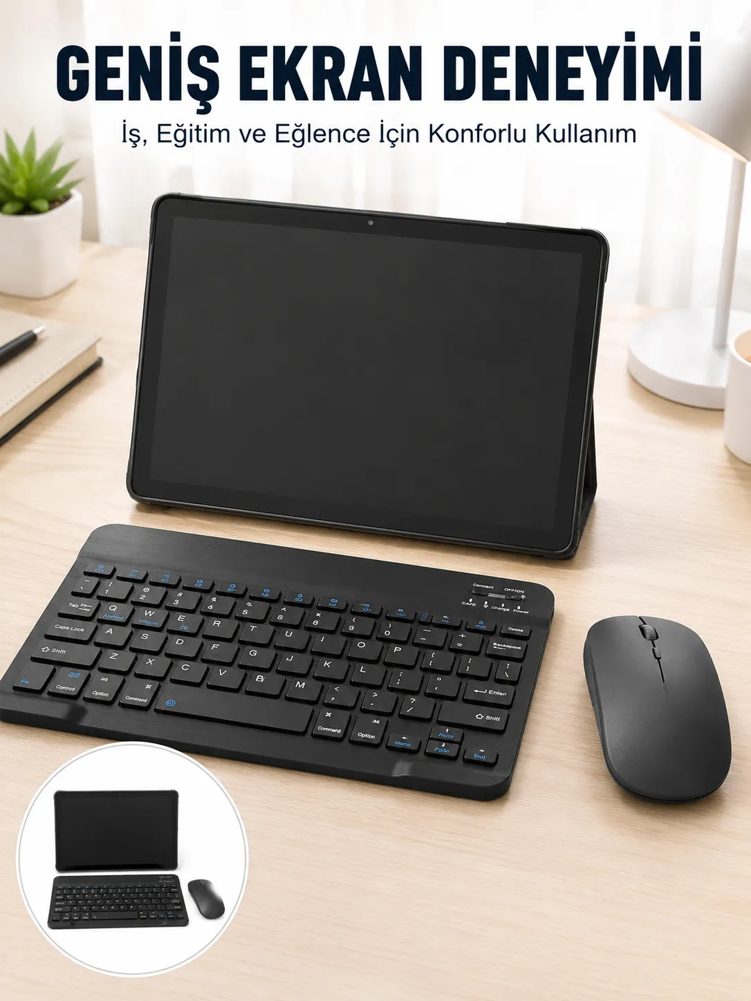 Android İşletim Sistemli SIM Kart Girişli Tablet Bluetooth Klavye Mouse Seti Mobil İnternet Destekli