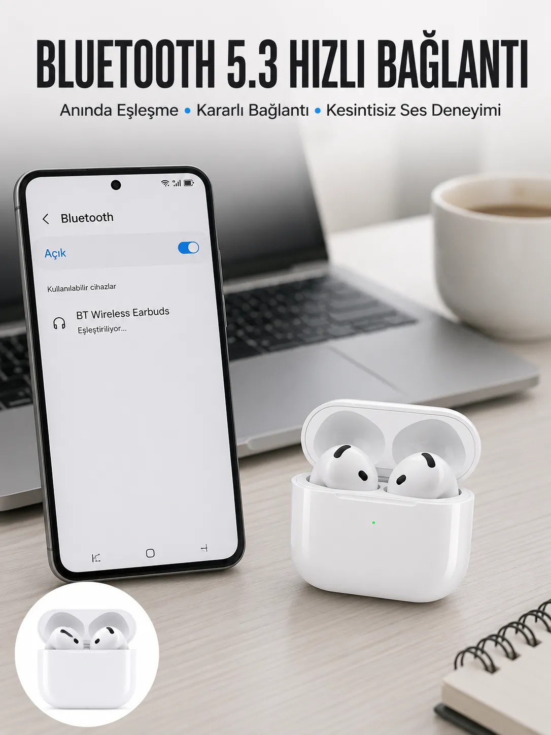 Kablosuz Bluetooth Kulaklık TWS ANC Özelliği Yüksek Ses Kaliteli Yeni Nesil