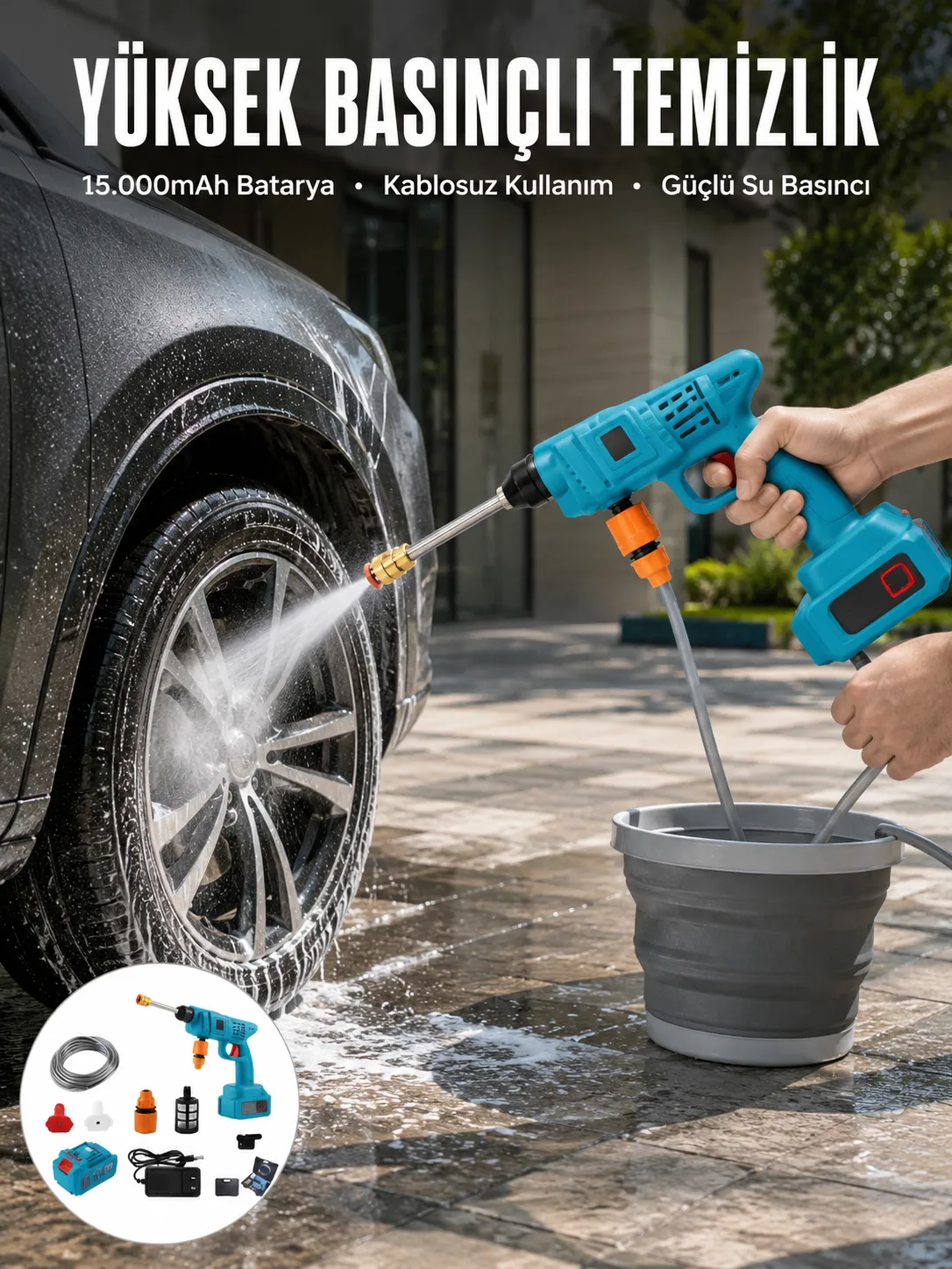 Şarjlı Ve Yüksek Basınçlı Oto Yıkama Makinesi Ve Sulama Tabancası Bahçe Yıkama Makinesi