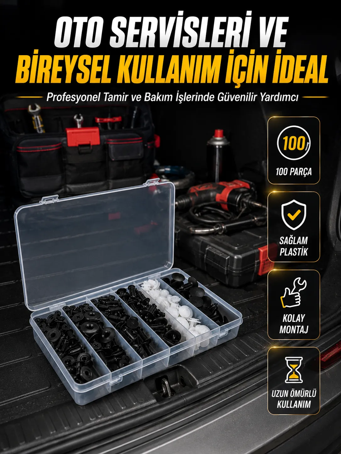 Araç Kapı Döşemesi ve Tampon Klipsi Seti Universal Plastik Sabitleme Klipsi 100 Parça