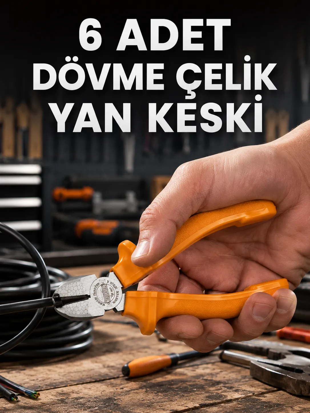 6 Adet Dövme Çelik 160 mm Yan Keski Ergonomik Saplı Hassas Kesim El Aleti Seti