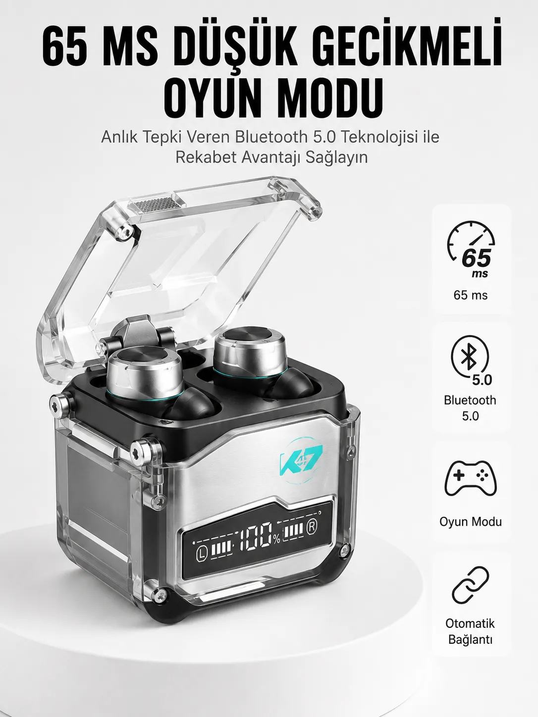 Oyuncu Kulaklığı Yeni Mekanik Kablosuz Kulaklık İos Android Uyumlu