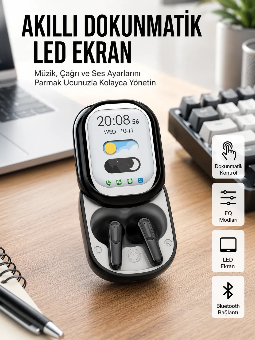 ENC Destekli Bluetooth 5.4 Kulaklık – EQ Ayarlı, Akıllı Kutulu