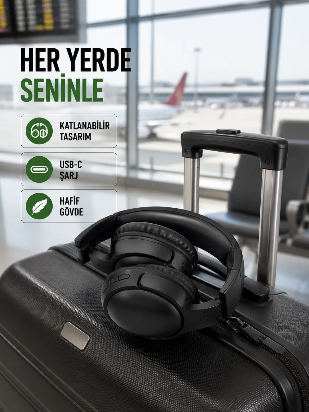 Katlanabilir USB-C Şarjlı Bluetooth Kulaklık