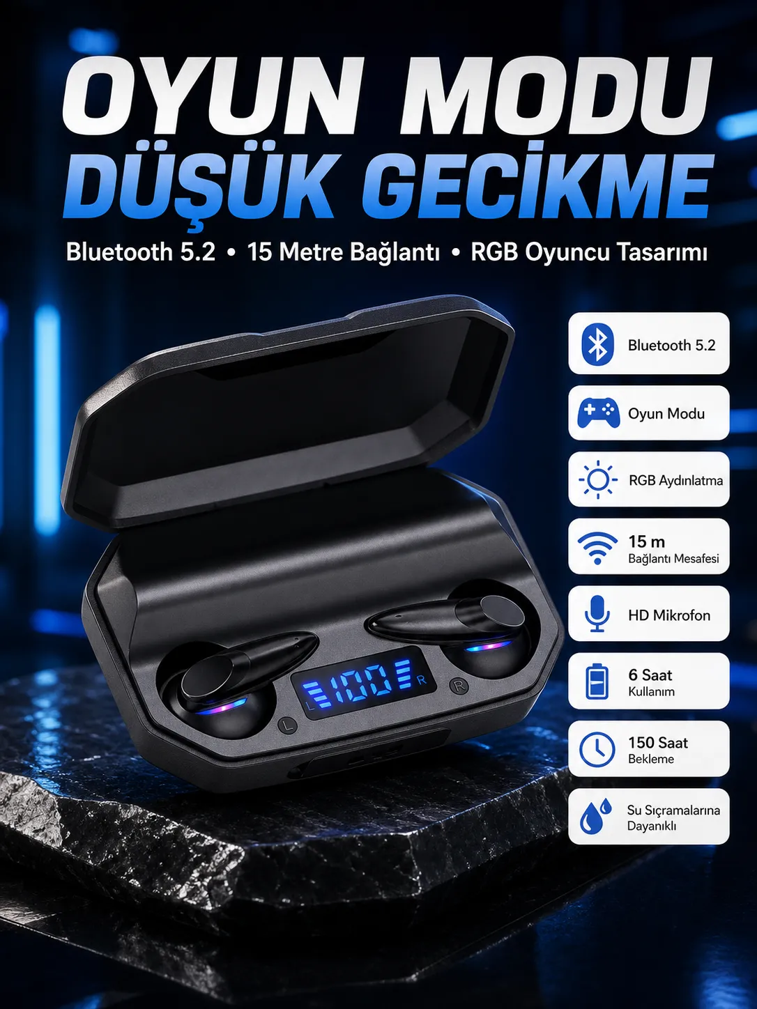 Çağrı Cevaplayabilen Akıllı Saat 5.2 Bluetooth Bağlantılı Gaming Kulaklık