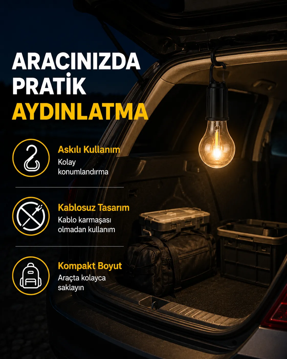 Çok Yönlü Asma Kancalı Kamp Işığı