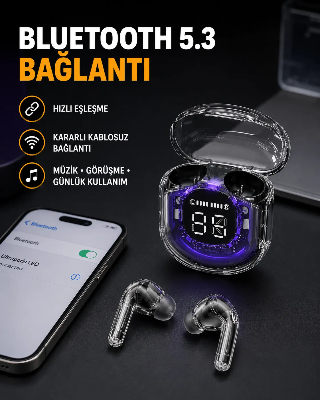 Kablosuz Şarj Destekli Hafif ve Güçlü Kulaklık