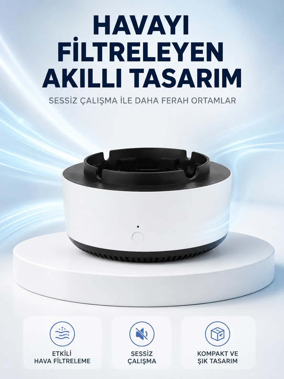 Hava Temizleyici Küllük ,Duman Filtreli, Sessiz Çalışan, Şık Tasarım