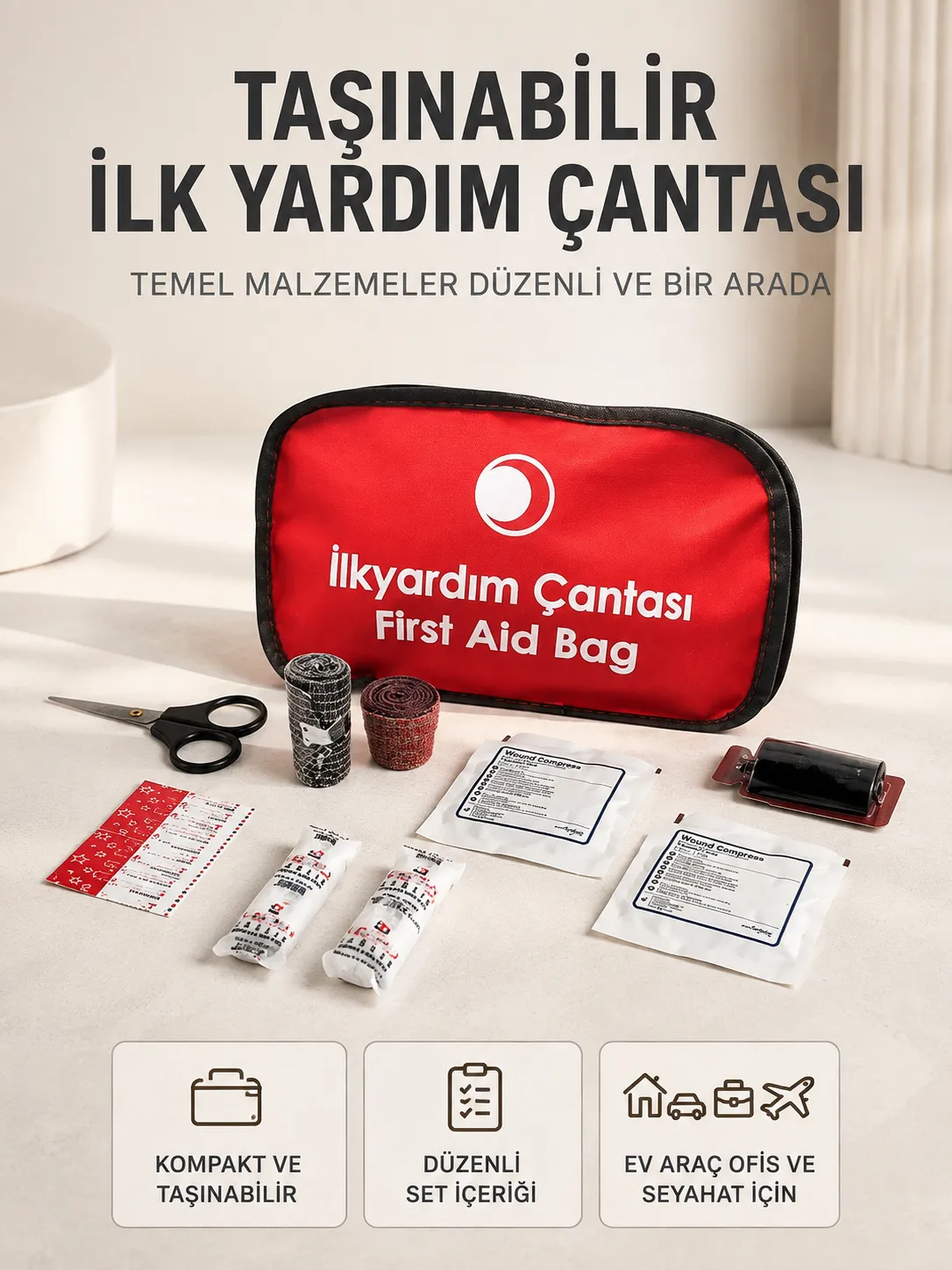 Taşınabilir İlk Yardım Seti Araç Ev Ofis İçin Pratik Çözüm