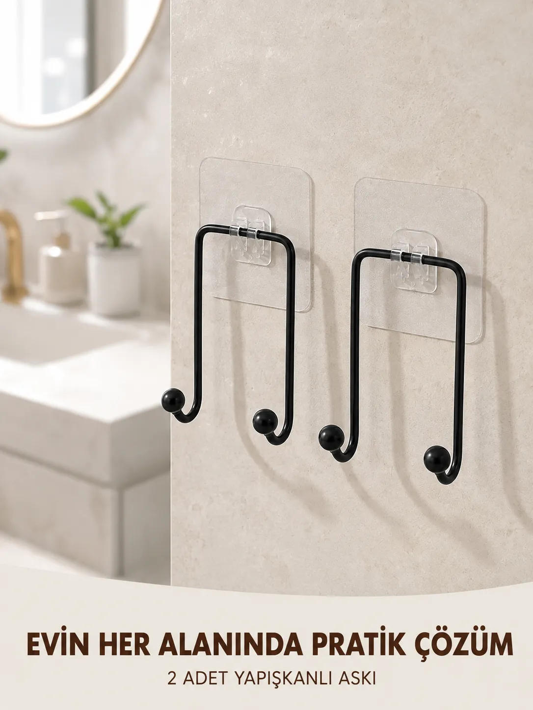 2'li Yapışkanlı Duvar Askısı Mutfak Banyo ve Ev İçin Askılık