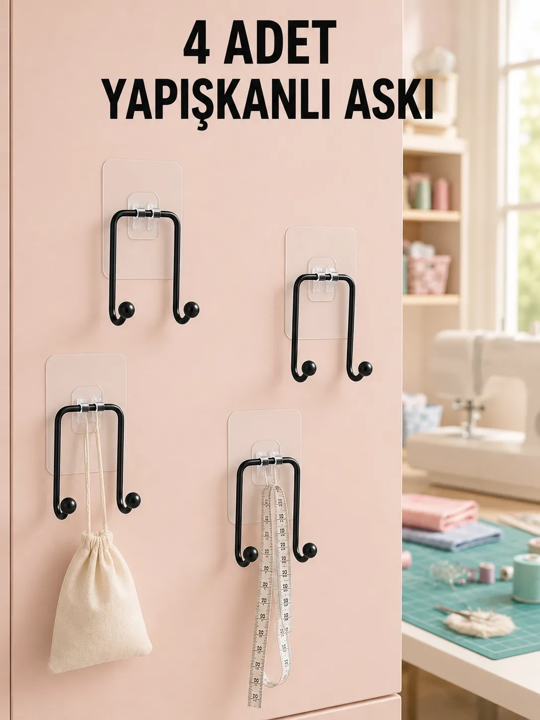 4 Adet Çok Amaçlı Yapışkanlı Askılık Ev Düzenleyici Duvar Askı Seti