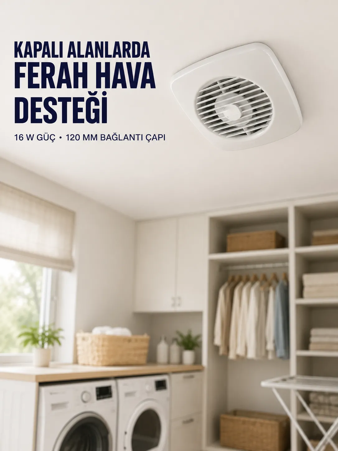 120 mm Dekoratif Aspiratör 16 W 180 m³/h Banyo Mutfak ve WC Havalandırma Fanı
