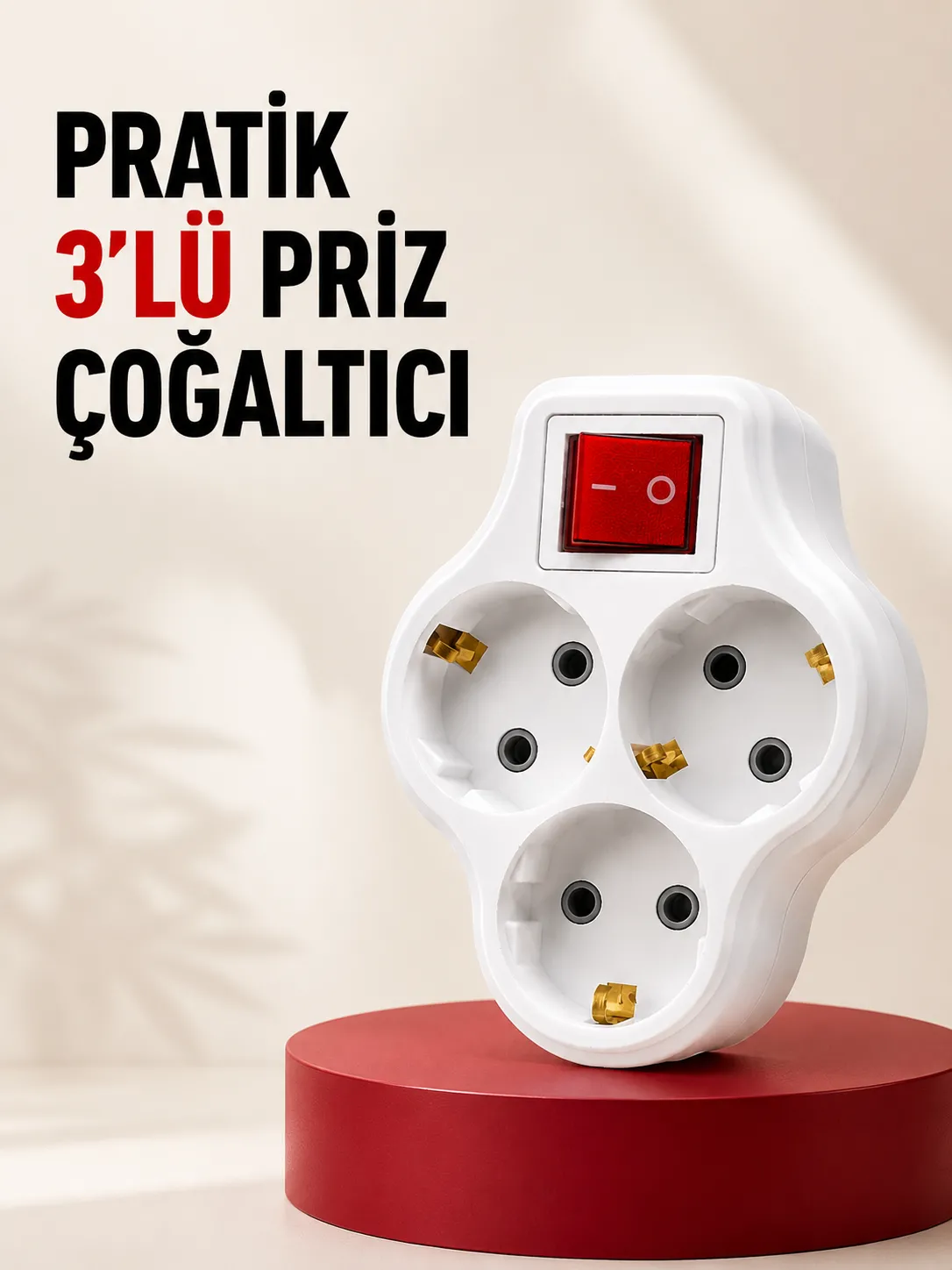 3’lü Topraklı Priz Çoklayıcı Açma Kapama Anahtarlı Direkt Prize Takılan Adaptör