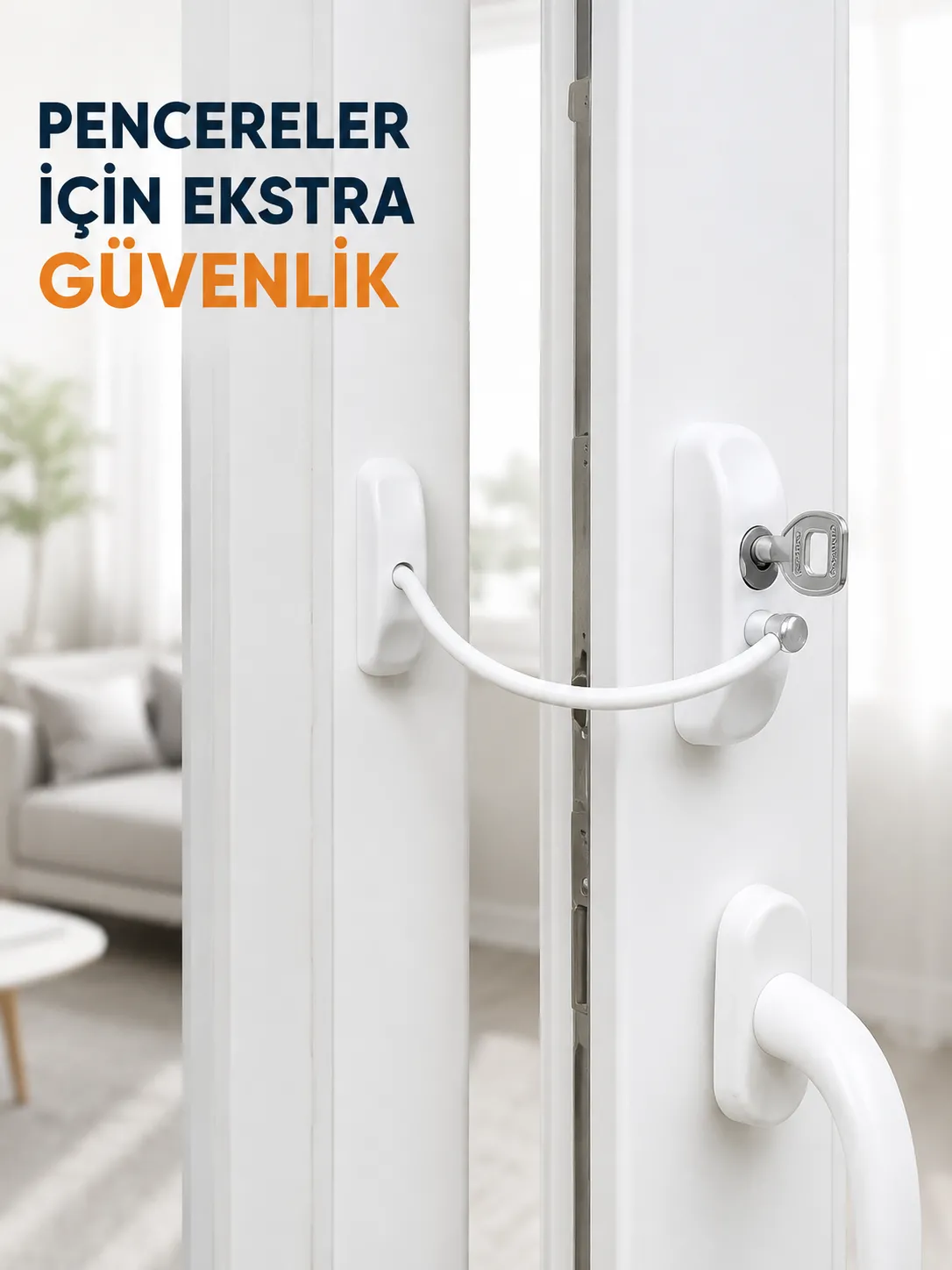 Anahtarlı Pencere Güvenlik Aparatı Esnek Kablolu Pencere Açılma Sınırlayıcı Kilit