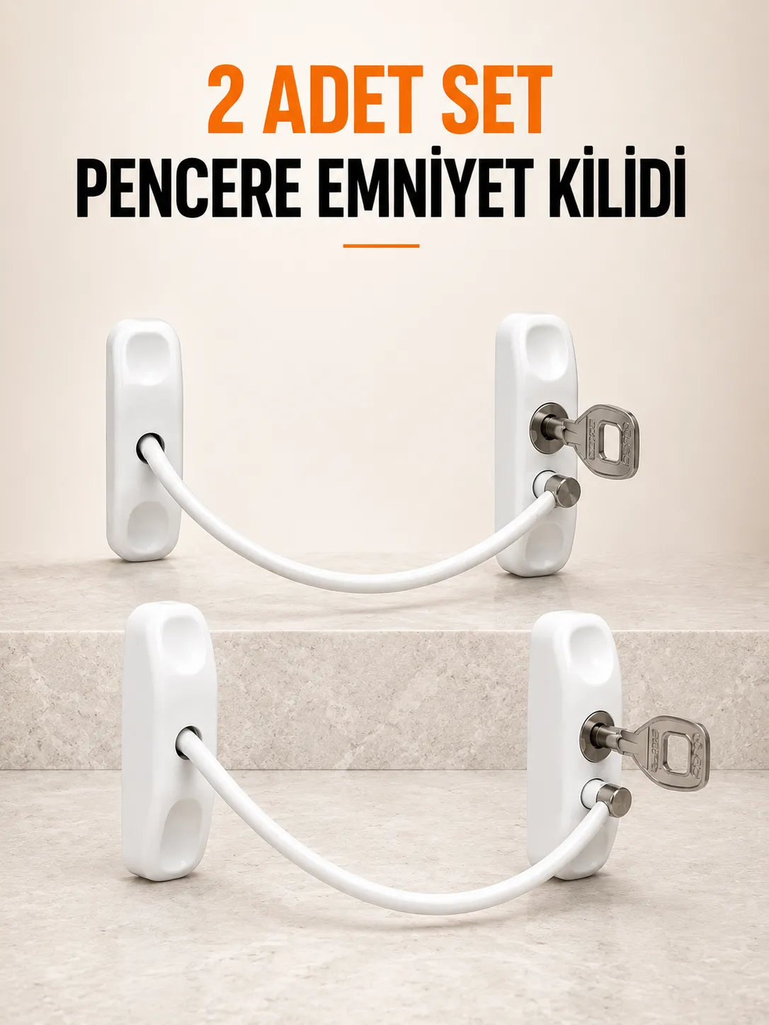 Pencere Emniyet Kilidi 2 Adet Set Kablolu Anahtarlı Pencere Açılma Sınırlayıcı