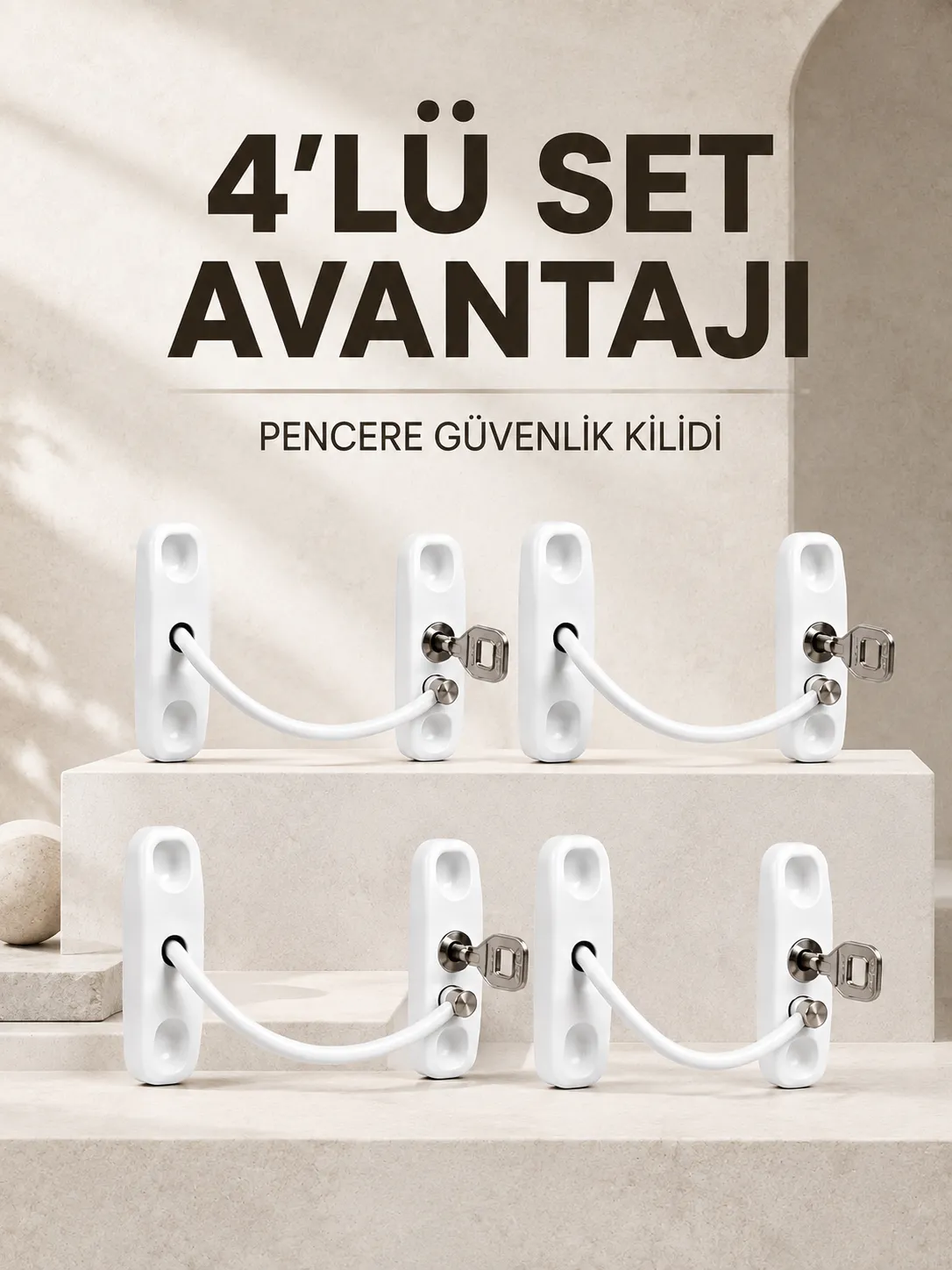 Çocuk Güvenliği İçin Pencere Kilidi Anahtarlı 4’lü Paket