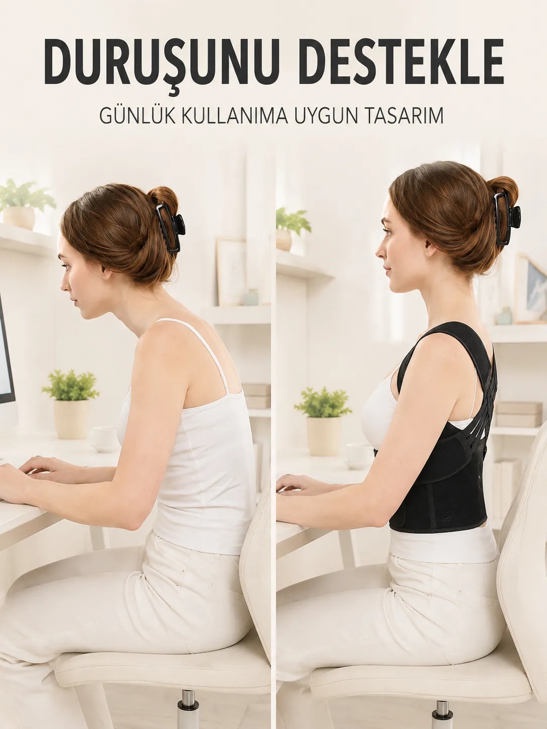 Dik Duruş ve Postür Korsesi Ayarlanabilir Çapraz Lastikli Sırt Bel Desteği