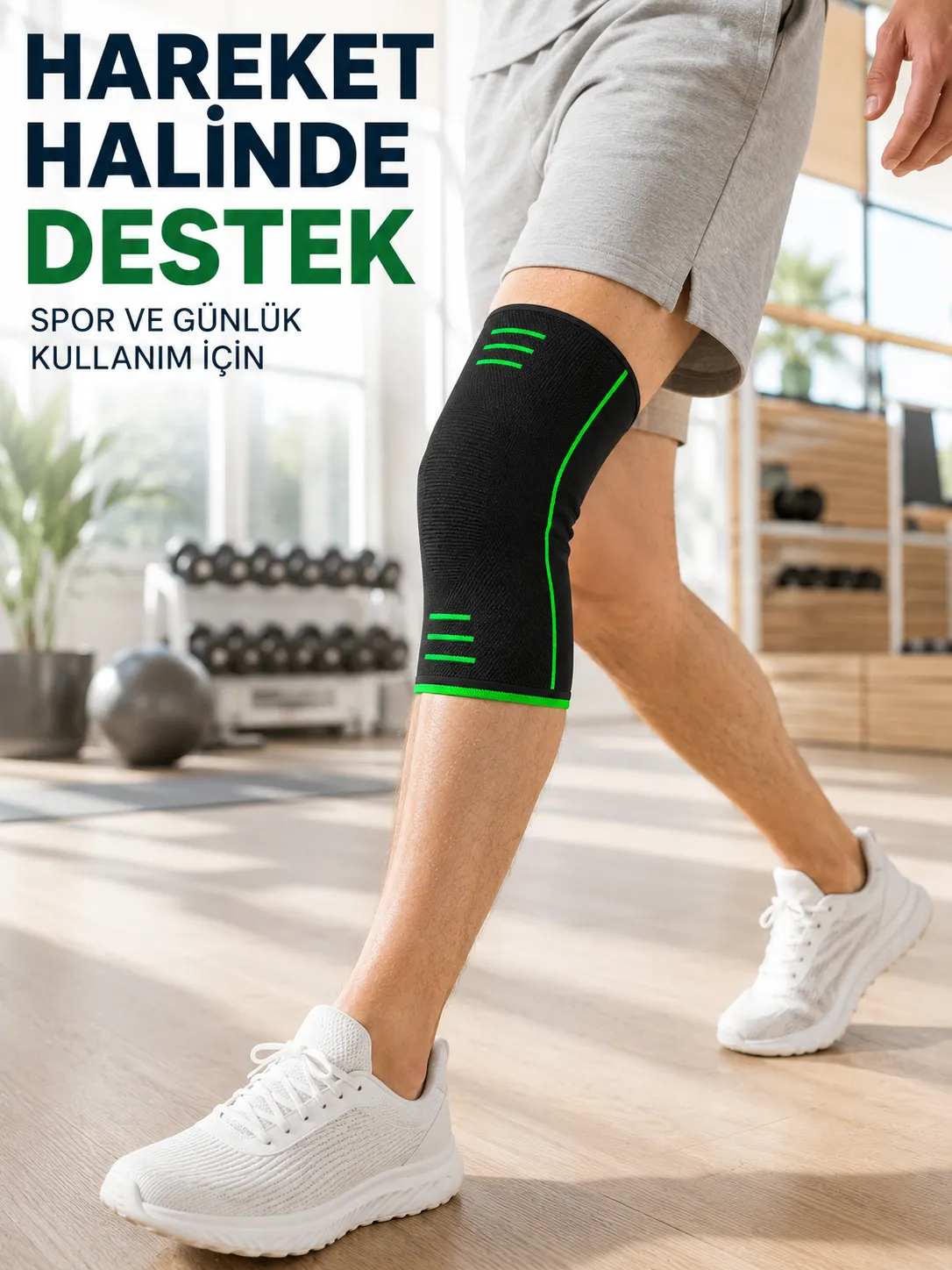Örme Spor Dizlik Siyah Yeşil Esnek Diz Destekleyici Günlük Kullanım