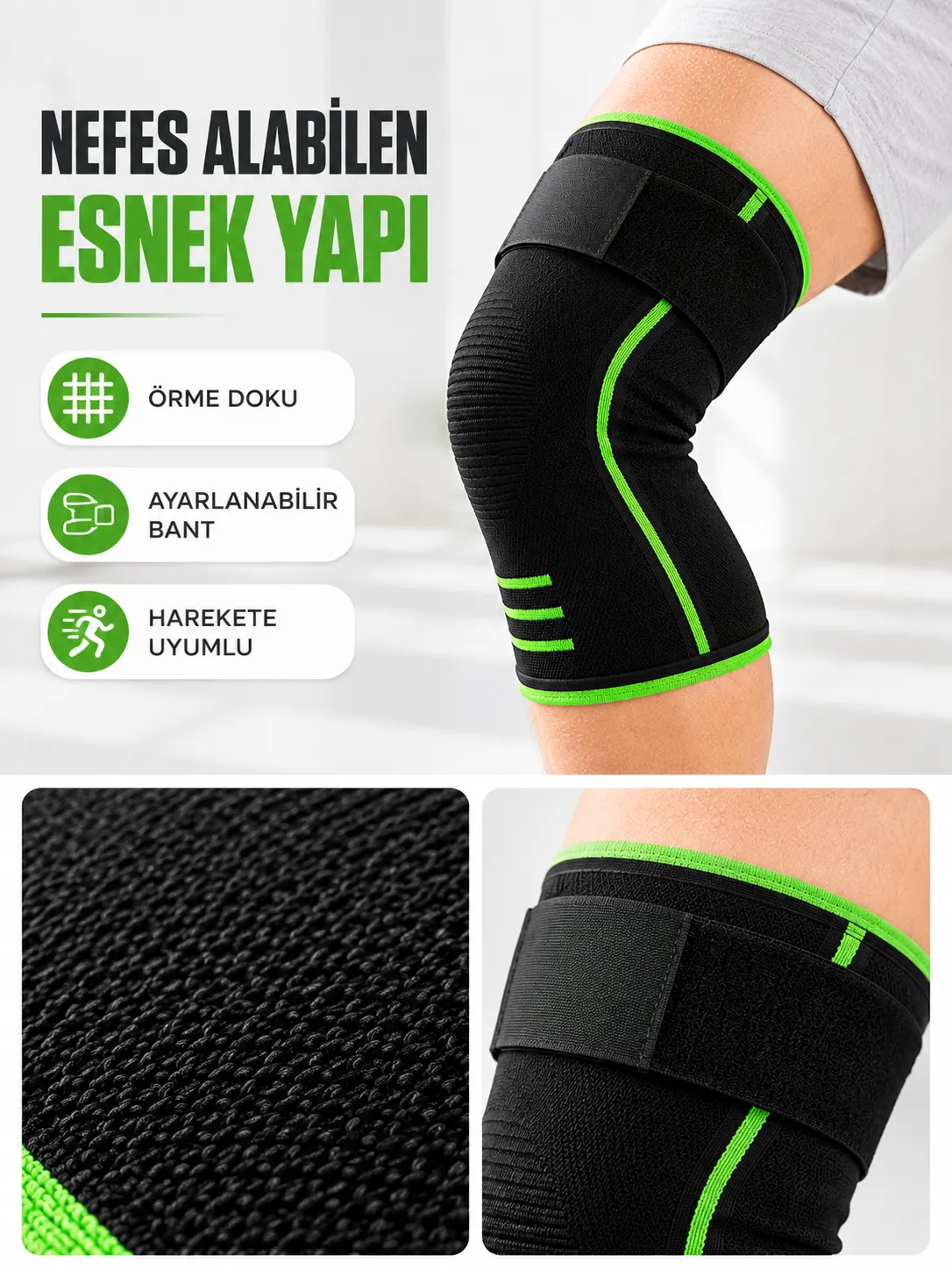 Diz Destekleyici Spor Dizlik Esnek Örme Kumaşlı Ayarlanabilir Üst Bantlı