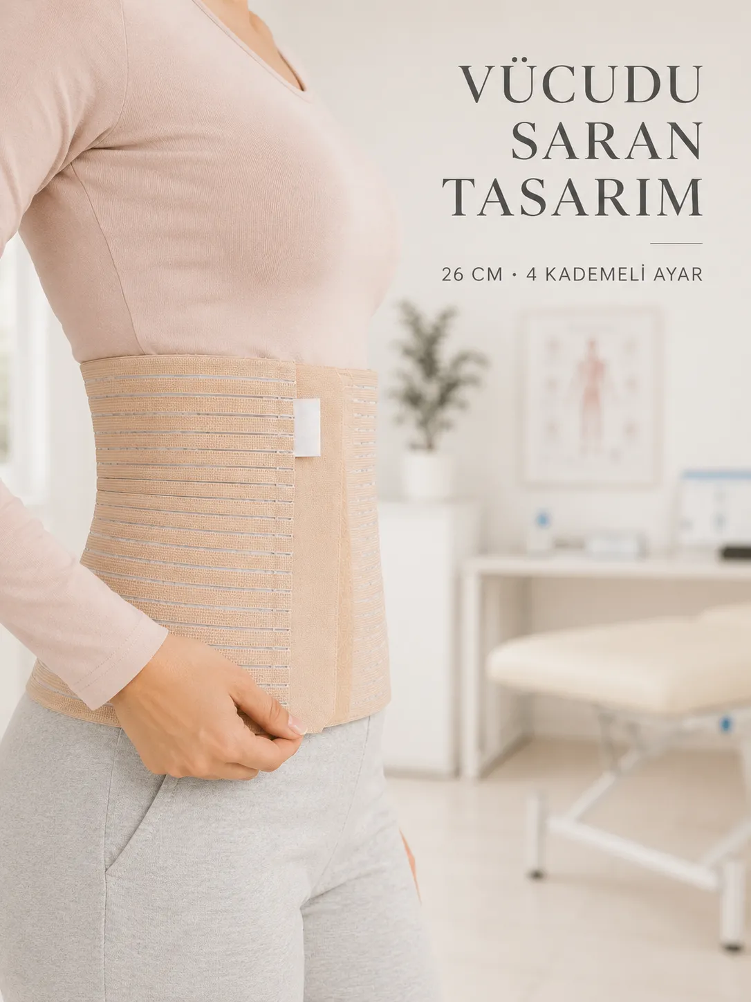 Doğum Sonrası Abdominal Korse 26 cm 4 Kademe Ayarlı Karın Toparlayıcı Korse