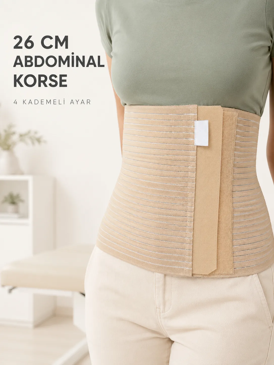 Abdominal Doğum Sonrası Korse 26 cm Geniş 4 Kademeli Cırtlı Ayarlanabilir