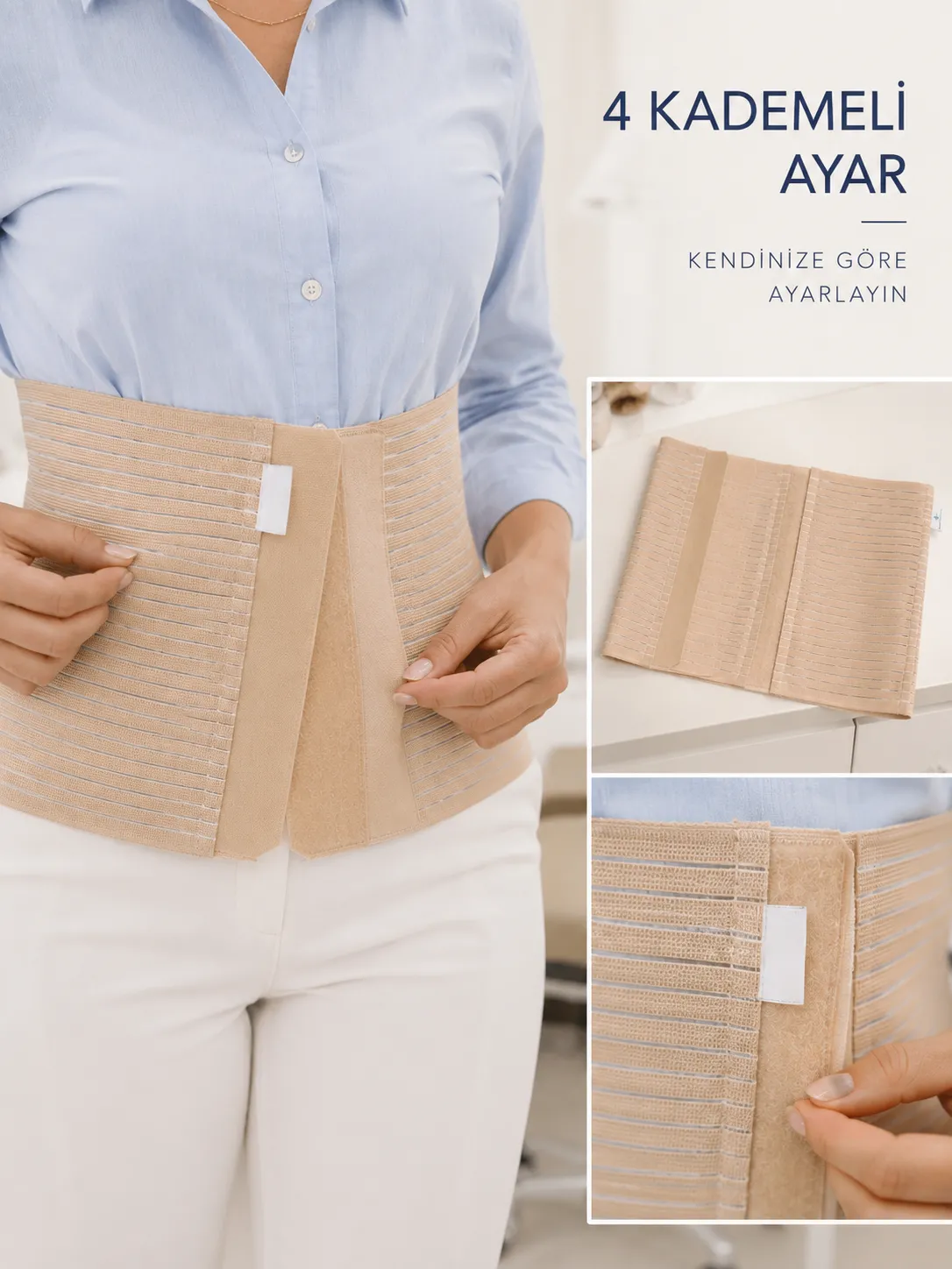 Kadın Abdominal Korse 26 cm Karın ve Bel Bölgesi 4 Kademeli Ayarlanabilir Korse