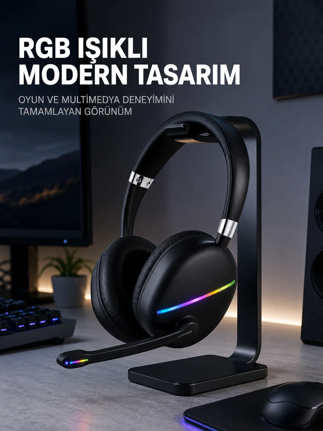 Kablosuz Bluetooth 5.0 Kulaklık RGB Işıklı Tasarım
