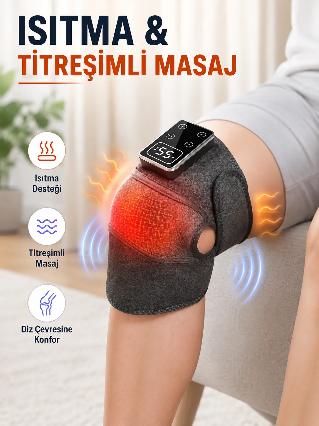 Dijital Ekranlı Isıtmalı Diz Masaj Aleti Ayarlanabilir Titreşimli Şarjlı Masaj Cihazı