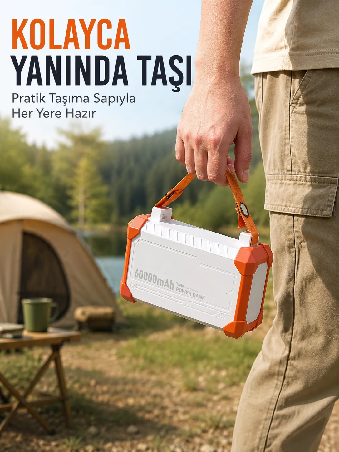 60000 mAh Yüksek Kapasiteli Powerbank 22.5W Hızlı Şarj 4 Entegre Kablolu Dijital Göstergeli Taşınabilir Şarj Cihazı