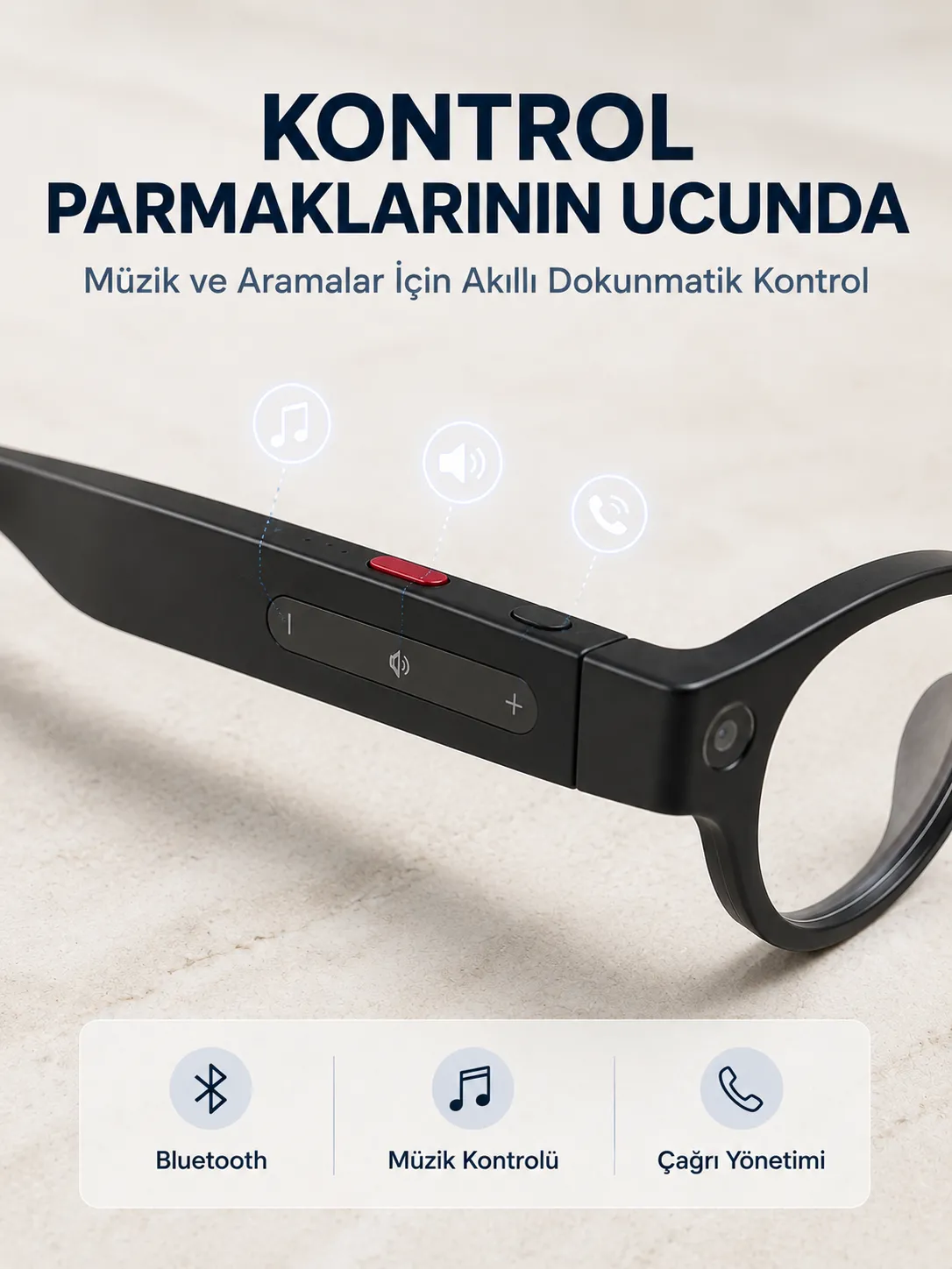 Siyah Kameralı Akıllı Gözlük AI Görüntü Tanıma Bluetooth Müzik Telefon Görüşme Dokunmatik Kontrollü