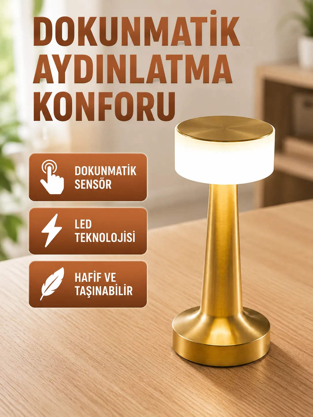 Şarj Edilebilir LED Masa Lambası – USB Girişli, Metal Yapı Yeni Nesil