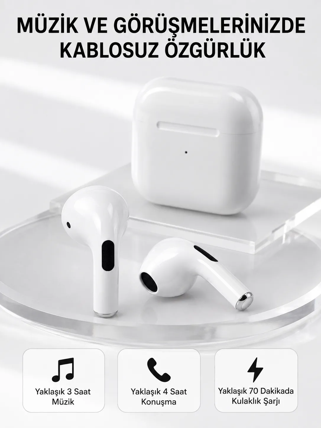 Bluetooth 5.3 TWS Kablosuz Kulak İçi Kulaklık 25 Metre Menzil Şarj Kutulu