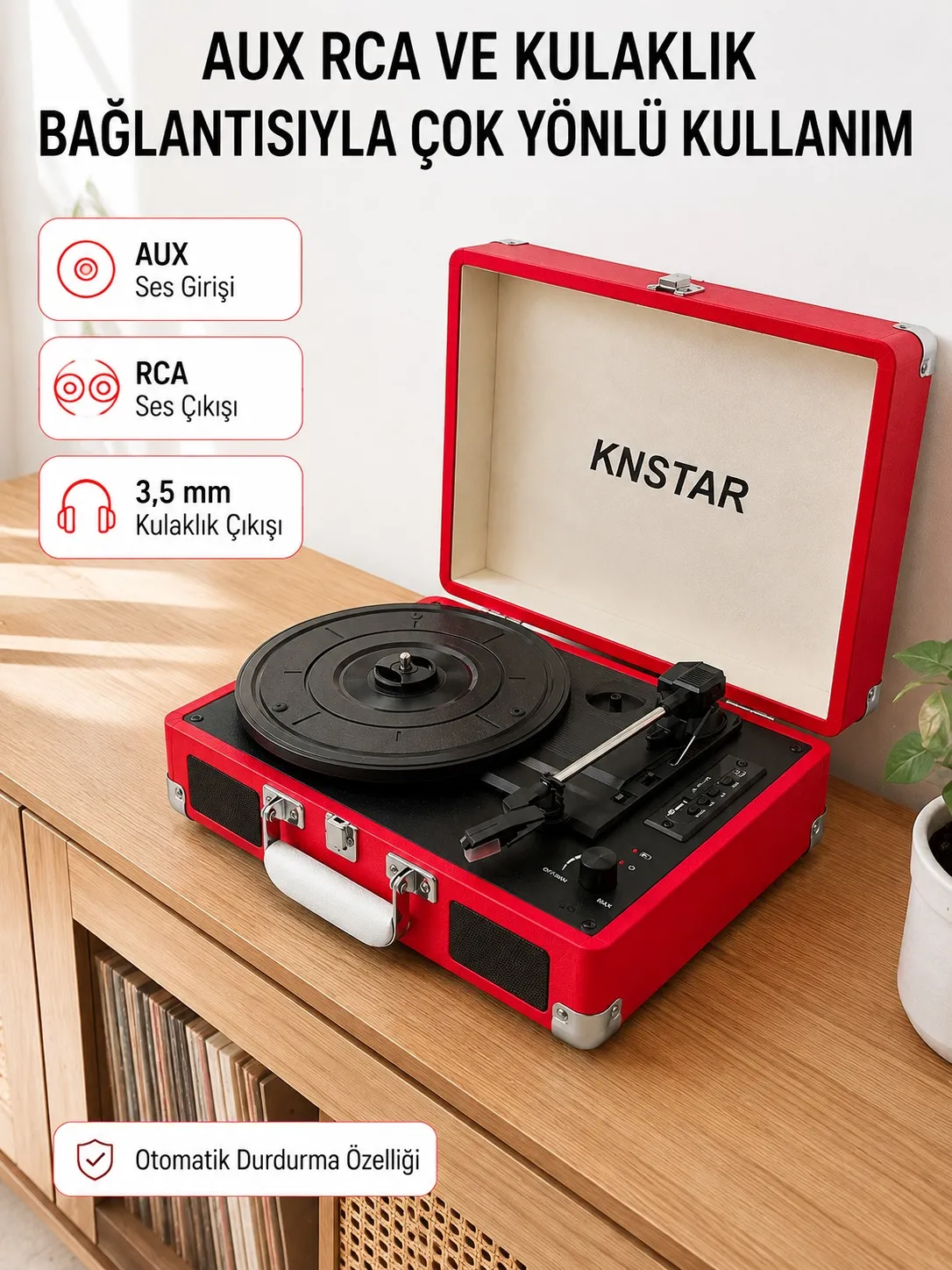 Şarj Edilebilir Taşınabilir Pikap 1800 mAh Dahili Pil Bluetooth ve Çoklu Bağlantı Seçenekli