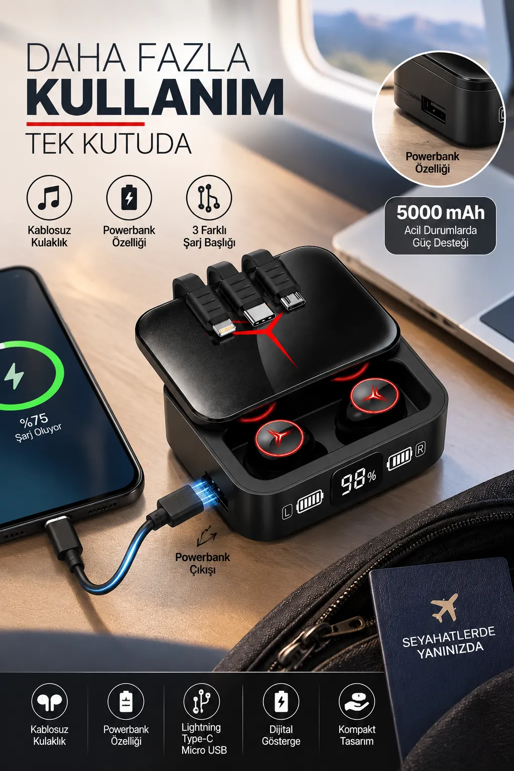 Kablosuz Kulaklık Yeni Nesil Bluetooth Kulaklık ANC Özelliği Şık Tasarım