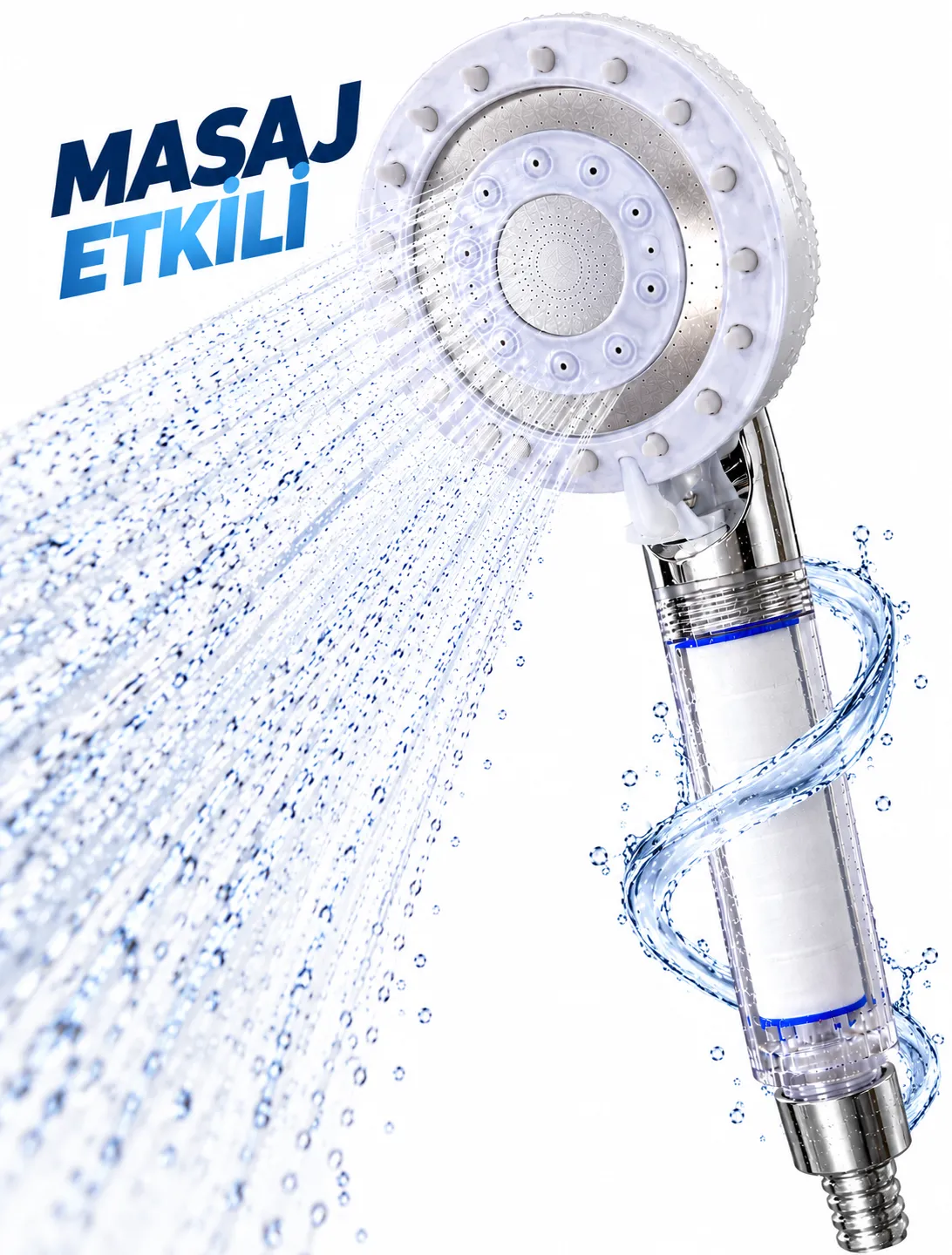 Filtreli Duş Başlığı Masaj Etkili 5 Su Akışlı Yağmur Sis Geniş Karışık Akışlı Beyaz