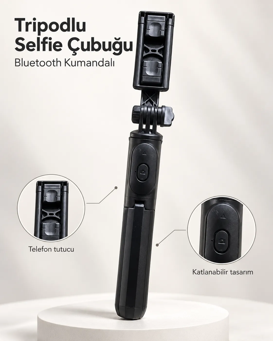 Fotoğraf ve Video Çekimleri İçin Kablosuz Kumandalı Telefon Selfie Çubuğu