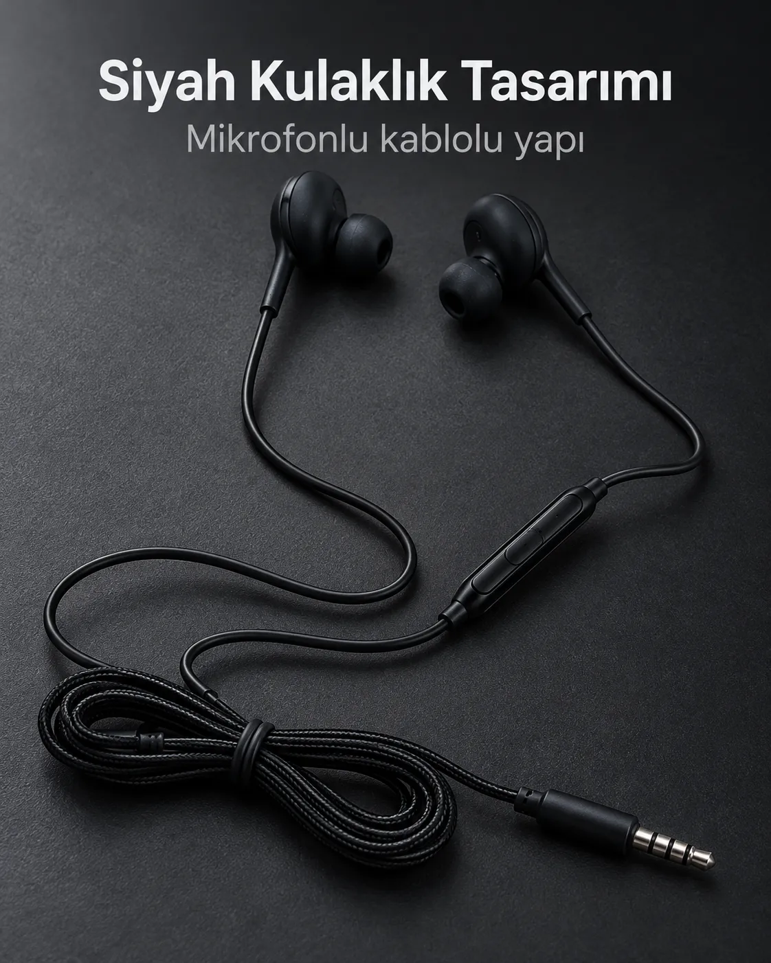 Silikon Uçlu Mikrofonlu Siyah Kablolu Kulak İçi Kulaklık