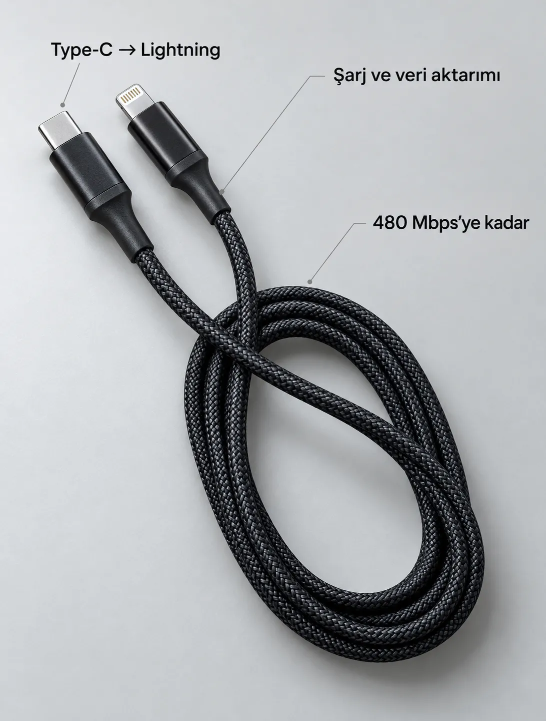 Uzun ve Dayanıklı Type C Lightning PD Hızlı Şarj Kablosu