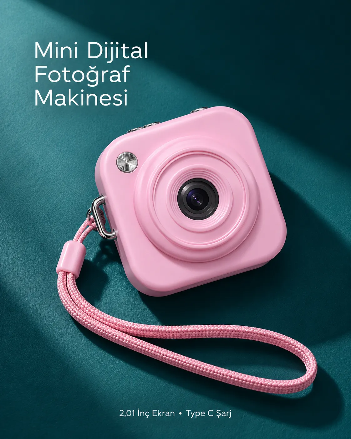 1. Cep Boy Pembe Dijital Fotoğraf Makinesi 2,01 İnç Ekran ve Type C Şarj